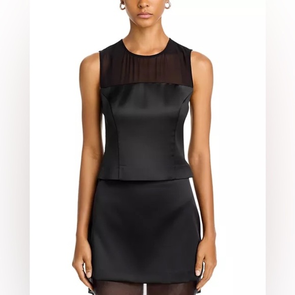 FRENCH CONNECTION Illusion Mesh Satin Multi Media Classy Black Top Size 2 NWT - Picture 1 of 10